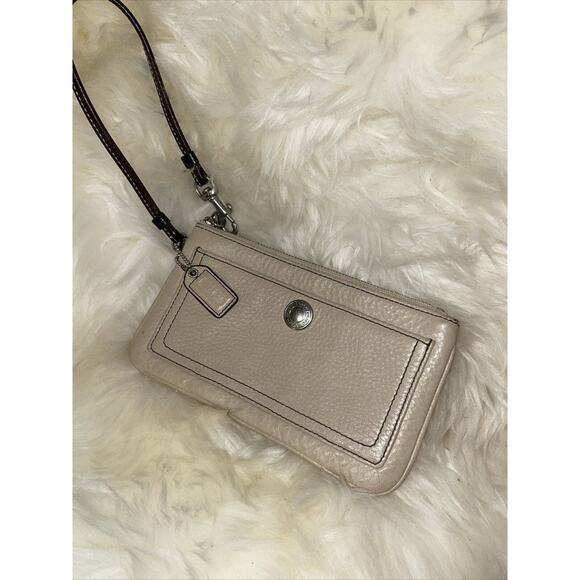 Coach‎ Beige with Brown Strap Leather Wristlet Wallet / Coin Purse - Picture 1 of 6